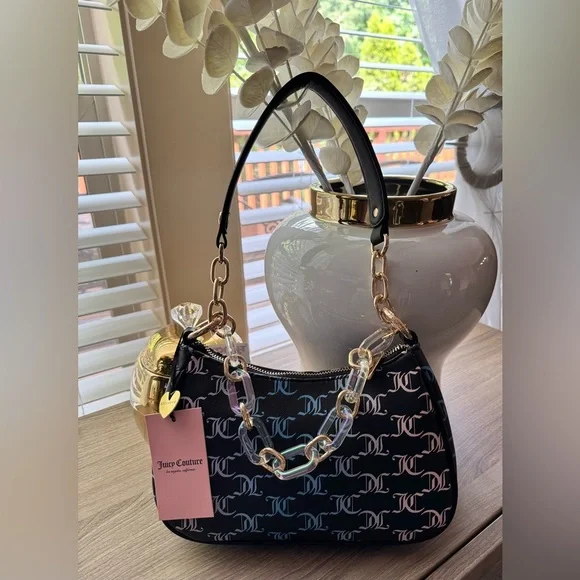 Juicy Couture Black and Blue Logo Shoulder Bag